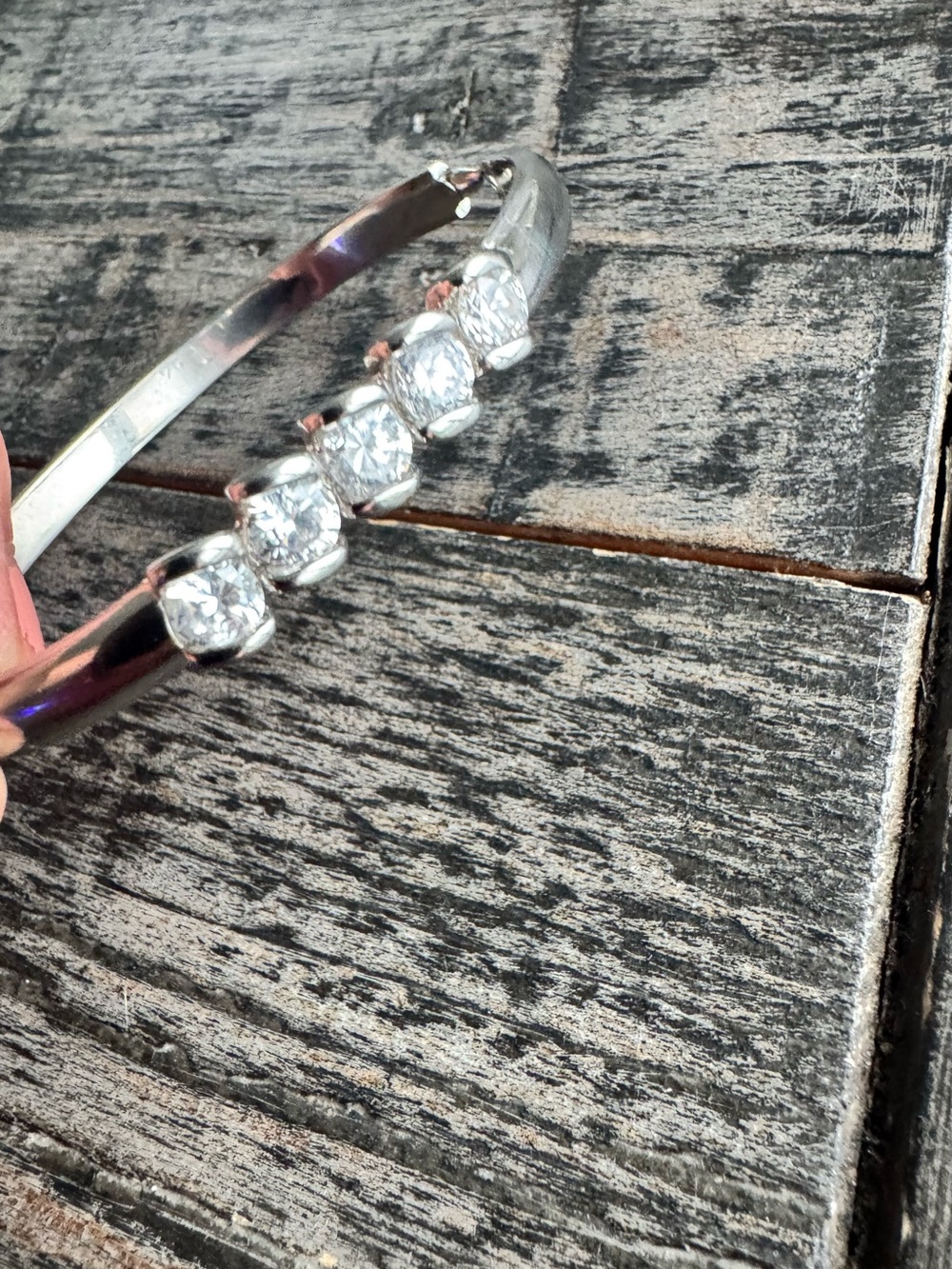 Silver-Tone Cubic Zirconia Bangle Bracelet - Sparkling Clear Stones